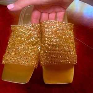 Zara NWT gold rhinestone mesh slides
